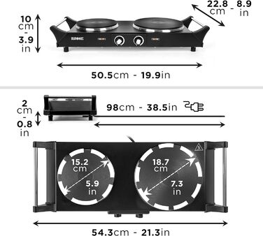 Подвійна конфорка Duronic HP2 BK Електрична подвійна конфорка з ручками 2 варильні поверхні з безступінчатою зміною Похідна плита з варильною поверхнею Портативна плита з нержавіючої сталі для кемпінгу 2500 Вт