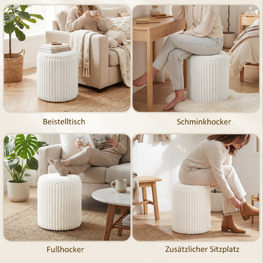 Пуф-комод з двосторонньою кришкою, сучасний велюровий пуф у стилі корду для вітальні та спальні, білий