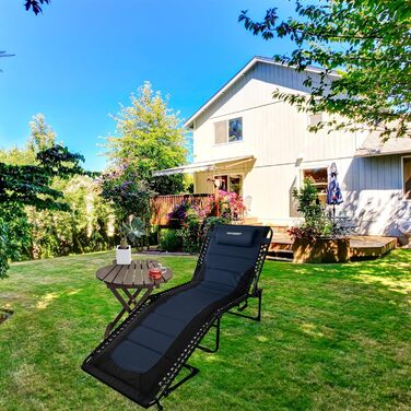 Великий розкладний шезлонг для саду: 5 положень спинки, Outdoor, XXL, триногий, для пляжу/кемпінгу, до 150 кг, з подушкою та кишенею, 200x68 см, сірий (Navy_s, 190x59 см)