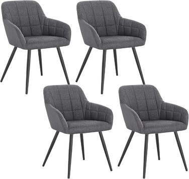 Крісла для обідньої кімнати WOLTU - 4 шт. в наборі, сучасний дизайн, з підлокітниками, з м'яким сидінням з льону, металевий каркас, темно-сірий колір