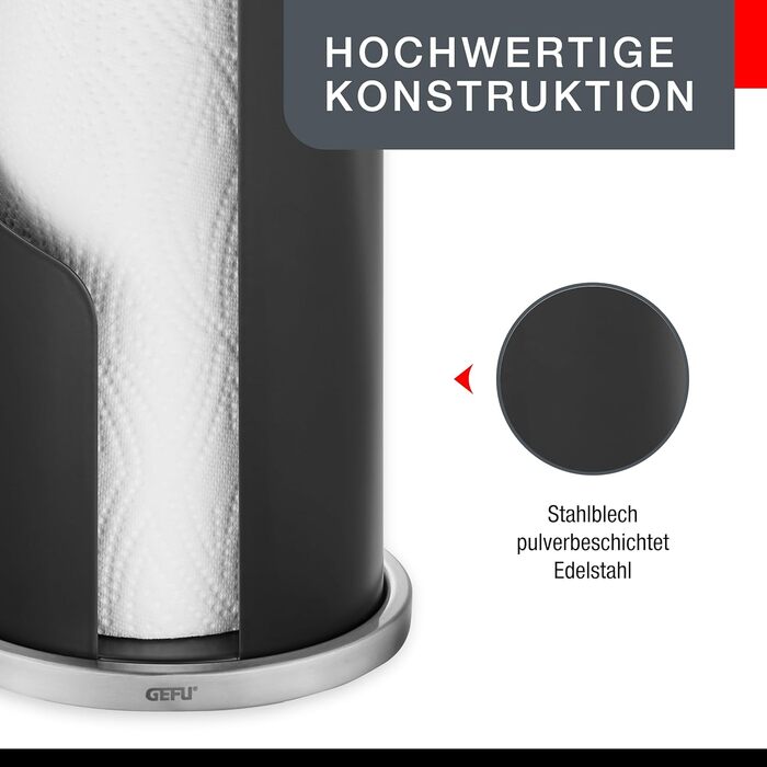 Тримач для паперових рушників GEFU Curve, чорний матовий stainless steel, стійка основа, для рулонів до 13 см, висота 30 см