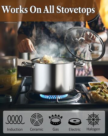 Набір посуду Cook N Home 7-piece з нержавіючої сталі, 3-шаровий, з кришками з жароміцного скла, індукційний, придатний для миття в посудомийній машині, сріблястий
