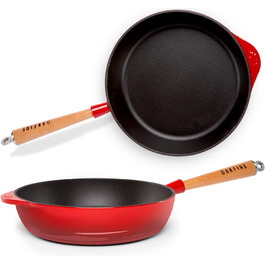 Чавунна сковорода Oakfire для гасіння на сковороді з емалевим покриттям 28 см, індукційний чавун з антипригарною патиною, емаллю. (червоний, бр