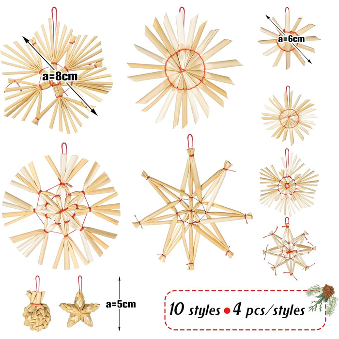 Різдвяних солом'яних зірок, ялинкові прикраси ручної роботи з коробкою (40 шт. ), 46