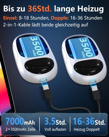 Електричні грілки для рук DDKJ - 2 шт. з LED-дисплеєм та 3 рівнями нагріву. Магнітні, багаторазові, для дітей, чоловіків, жінок. Білий великий екран.