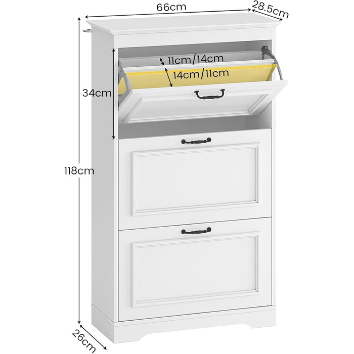 Шкаф для взуття Brinlawb з 3 дверцятами, білий. Комод для взуття, полиця для взуття з регульованими перегородками, для 14-18 пар. Дерев'яний шкаф для вхідної зони, коридору, вітальні.