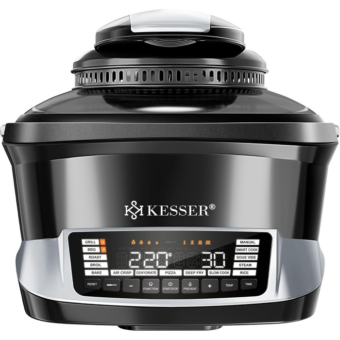 Мультиварка KESSER® 8л з фритюрницею, 16 програм, срібна: приготування на грилі, випікання, тушкування, приготування на пару, підтримка тепла, рисоварка, функція йогурту