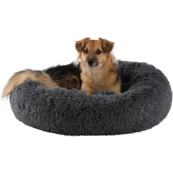 Подушка для собак Petstuff кругла пончикова, нековзна, пухнаста, що миється, колір і розмір на вибір, Ø 80 см (ø100 см, темно-сірий)