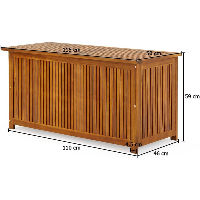 Ящик садовий дерев'яний Casaria Gartenbox з акації 205л, з кришкою, витримує 160кг, для саду, балкона, тераси, вологостійкий, лавка-ящик 115x50 см