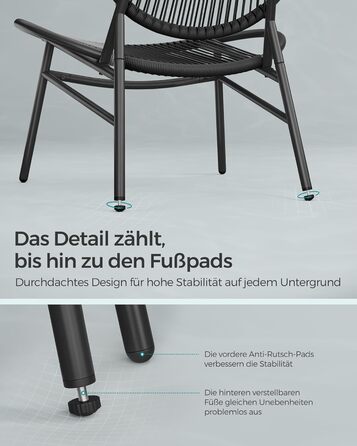 Набір садових меблів SONGMICS з поліротану для балкона та тераси: стіл та 2 крісла (чорний)