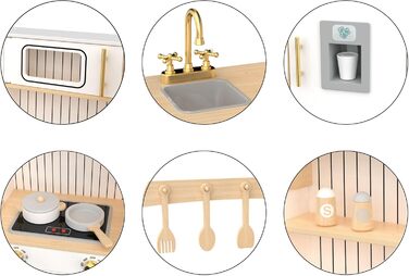 Дерев'яна кухня Мамабрум XXXL з LED-підсвічуванням та аксесуарами для дітей 3+ - набір іграшкової кухні з мікрохвильовою піччю, каструлями та столовим приладдям