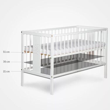 Дитяче ліжко KMbaby TANY White 120x60 см - Регульоване по висоті ліжечко з соснового дерева (без матраца)