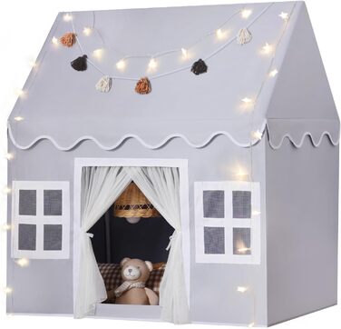 Дитячий намет Wilwolfer з килимком для малюків: Принцесин будиночок з бахромою для дівчаток та хлопчиків - Великий намет для гри в приміщенні та на вулиці (Мишачий сірий)