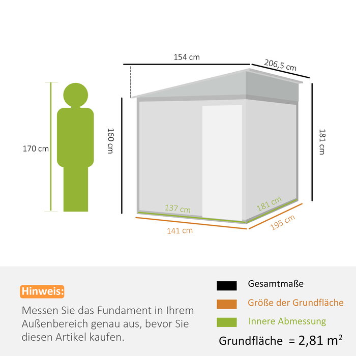 Гаражний бокс Outsunny 2,81 м² (154x206,5x181 см) з похилим дахом та фундаментом