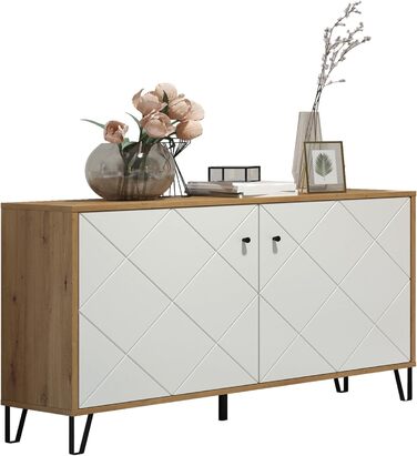 Тумба Trendteam Smart Living Touch Artisan Eiche/Weiß з 2 дверцятами та 4 відділеннями (123 x 76 x 40 см) - житловий шафчик з металевими ніжками