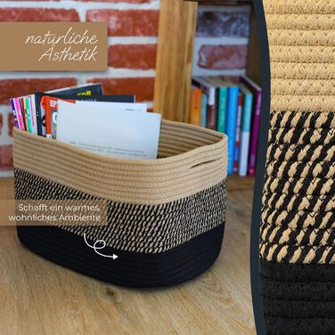 Набір кошиків для зберігання HMF, 3 шт., з прихованими ручками, бавовна, 37,5 x 25 x 22,5 см, чорний-медовий