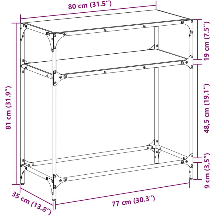 Консоль Стіл Скляна Стільниця Чорний 80x35x81 см Сталь