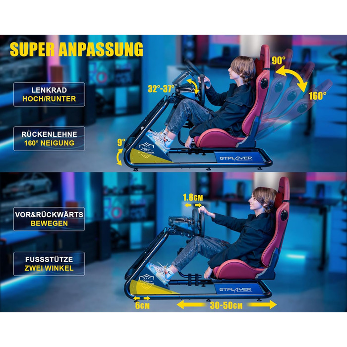 GTPLAYER Симулятор кокпіт для гоночних симуляторів, стійка для керма та педалей (Бордовий)