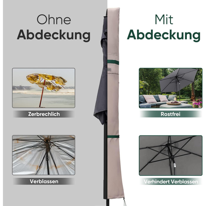 Чохол для садового парасоля Sekey: захисна накидка з вентиляційними отворами, 100% поліестер, водонепроникний, 220 x 30/50 см, хакі