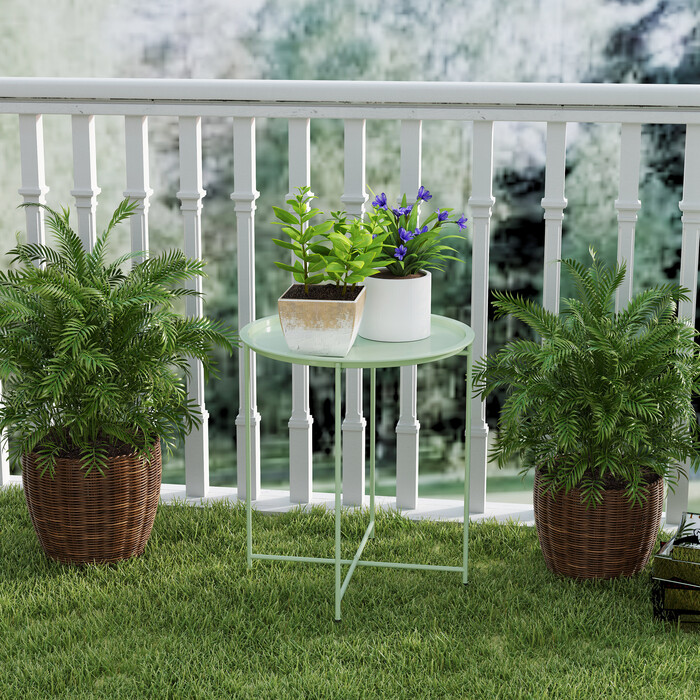 Outsunny Side Table Складаний садовий стіл Ø46 x 50 см Круглий стійкий до погодних умов балконний стіл зі складними ніжками столу Кемпінговий стіл Розкладний стіл Журнальний столик для вітальні, офісу, на вулиці, в приміщенні, зелений