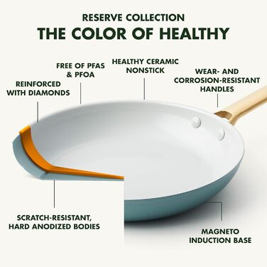 Каструля GreenPan Padova Reserve з нержавіючої сталі з антипригарним покриттям Hartelox, 18 см, 2 л, з кришкою з термостійкого скла, без PFAS, для індукційних плит, з золотим ручками, придатна для миття в посудомийній машині та випікання, колір Димчастий 