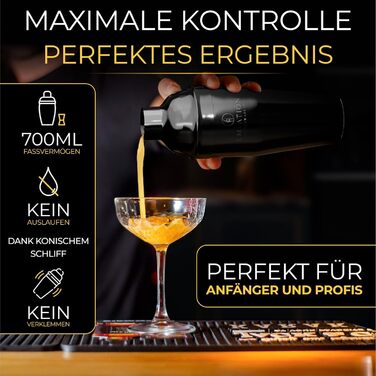 Набір для коктейлів Schwarz, 700 мл шейкер Cobbler з нержавіючої сталі, безпечне виливання, професійний набір шейкерів для коктейлів з підставкою та книгою рецептів, набір для барменів Signature Set чорного кольору