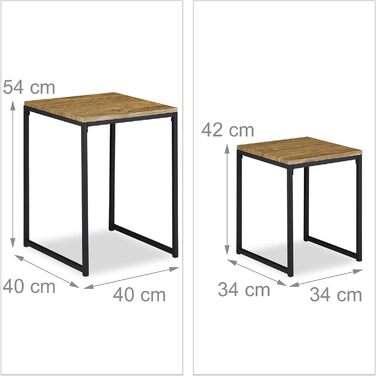 Штабельований, гніздовий стіл 2 розміри, квадратний, металевий, вигляд дерева/чорний, залізо, набір журнальних столів з 2 шт. у промисловому дизайні