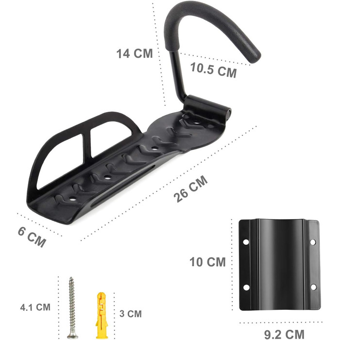 Велосипедна стійка Todeco 4 шт. и, настінний велосипедний гачок з опорою задніх коліс, настінна велосипедна стійка для гаража, вантажопідйомність до 25 кг, підходить для велосипедів приблизно до 5 см, чорний