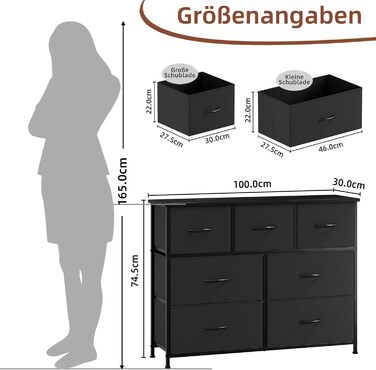 Комод Somdot з висувними ящиками, тканинний комод, комод для спальні, вітальні, прихожої, шафа для зберігання, 5 тканинних ящиків, білий колір, штучна шкіра (чорний, 30T x 100B x 74.5H см (7 ящиків))