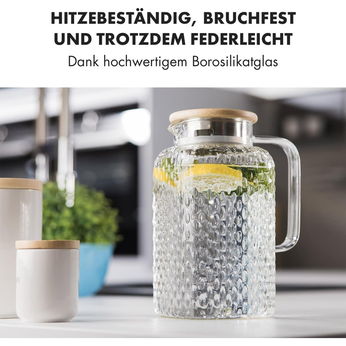 Скляна карафа з кришкою та ситом (1,5 л) - глечик для води з кришкою, з міцного боросилікатного скла