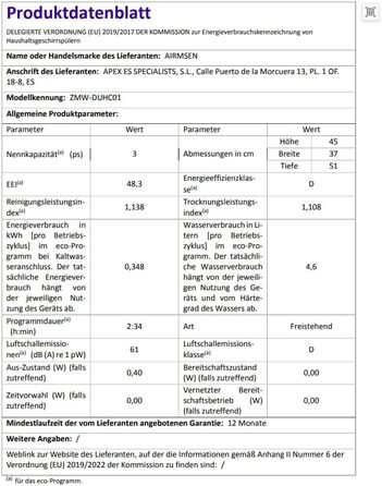 Мийка посуду AIRMSEN Mini для столу з резервуаром для води, ополіскувачем, 9 програм, 37*50 см, ультра-вузька, таймер 1-24 год, 360° подвійний розпилювач, шланг/без шланга, білий