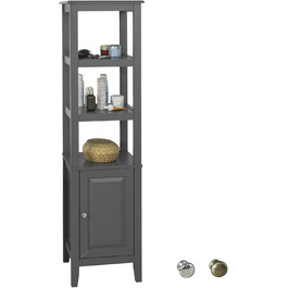 Шафка для ванної кімнати SoBuy FRG205-DG з 3 відкритими полицями та дверцятами, темно-сірий, 40x150x33 см