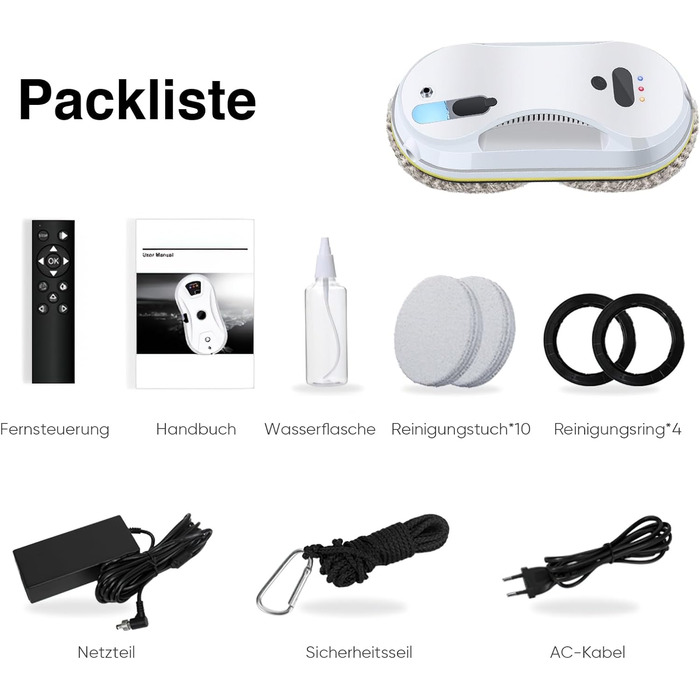 Робот для миття вікон, 5600 Па, електричний, 3 режими миття, інтелектуальна навігація, розпізнавання країв, з пультом дистанційного керування, бак 40 мл, для гладких поверхонь