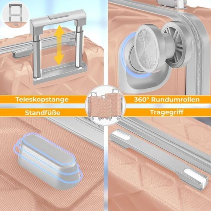 Набір валіз KESSER® 3 шт. | Валізи з ABS-пластику з кодовим замком, ваговою системою та органайзером для документів, 360° обертання | Ручна поклажа та великі валізи для подорожей та бізнесу (Нюдовий сірий)