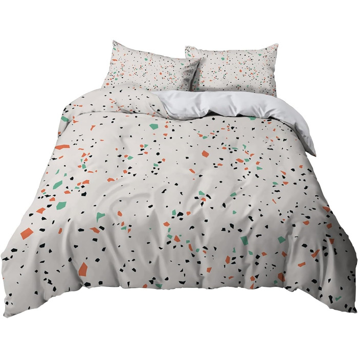 Сіра постільна білизна 180x200 см Геометричний дизайн, двостороння постільна білизна з м'якої мікрофібри, гіпоалергенна, 3 частини (1 простінь, 2 наволочки 80x80 см), сучасний дизайн