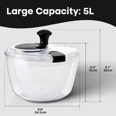 Великий салатник-центрифуга Neatness 5.28 л: швидке миття овочів, фруктів, пасти та картоплі фрі