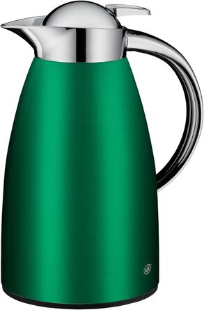 Термос Alfi SIGNO 1.0л, сатиновий срібний, з нержавіючої сталі з гігієнічним скляним вкладишем, з кришкою-поворотом та зручною кнопкою, ергономічна ручка, для використання однією рукою, ідеальний як чайник для кави та чаю (Satin Green)