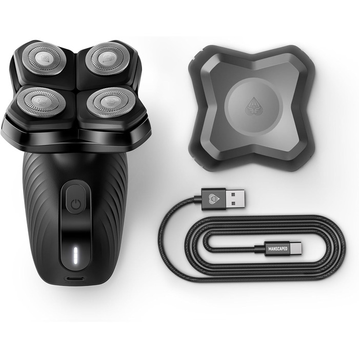 Електробритва MANSCAPED The Dome Shaver Plus для голови чоловіча, водонепроникна, 4 подвійні ротаційні леза, SkinSafe та FlexAdjust технології, USB-C зарядка, знімний магнітний блок лез