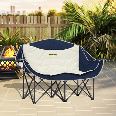 Складаний двомісний стілець для кемпінгу з підстаканником та сумкою для перенесення, витримує до 250 кг. Колір: блакитний.