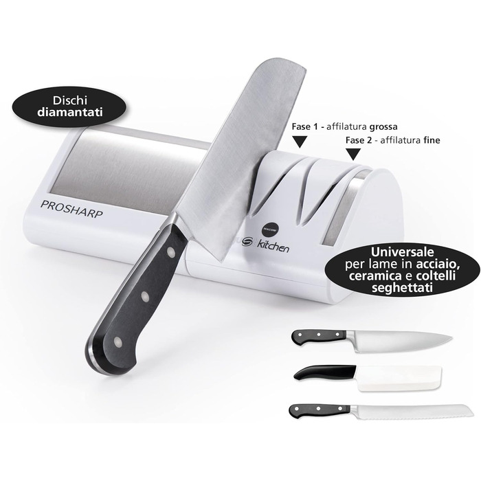 Професійний електричний точило для ножів Macom Just Kitchen 827 Prosharp, нержавіюча сталь, білий та сталевий колір