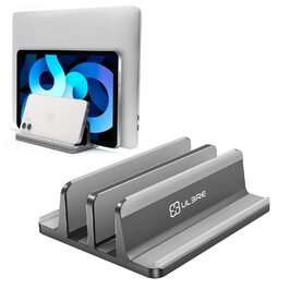 Металевий підставка для ноутбука Vertikaler, 4 слоти, вертикальний MacBook/HP/Chromebook до 44.5 см (17.5 дюймів), сірий