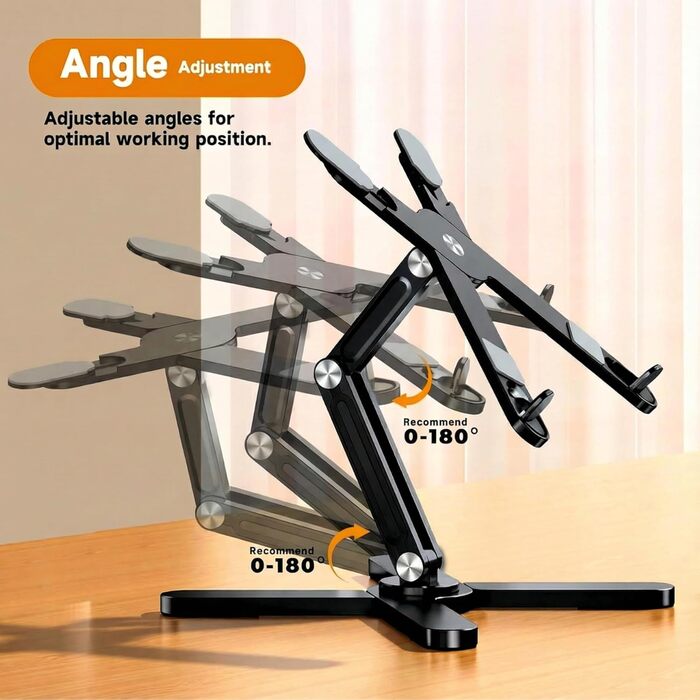 Підставка для ноутбука FoldWise X для столу – алюміній, 360° обертання, складна, регульована по висоті та куту нахилу – стабільна та портативна підставка для ноутбука, MacBook та комп'ютера, 11-18 дюймів (Чорний)