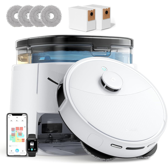 Робот-пилосос LEFANT M3 з функцією миття підлоги, регульованою насадкою, потужність всмоктування 12000 Па, функція картографування, інтегрована зарядна станція, керування через Wi-Fi, додаток та Alexa