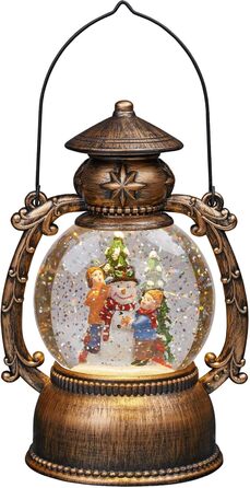 LED ліхтар Hellum Снігова куля на Різдво зі сніговиком, 14x20 см, світлодіодна різдвяна ліхтар з ефектом снігу, працює від батарейок, святкова декоративна ліхтар, 524321