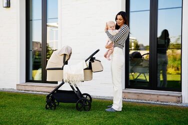 Дитяча коляска MoMi GISELLE 2 в 1 комбінована, сіра, з функцією візка, 5-точкова система безпеки, від народження до 22 кг, з корзиною для покупок, матрацом, дощовиком та пеленатором