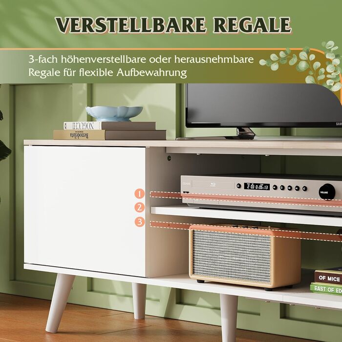 Тумба під телевізор WLIVE 160x40x47 см біла з двома дверцятами та відкритими полицями для вітальні, спальні, їдальні