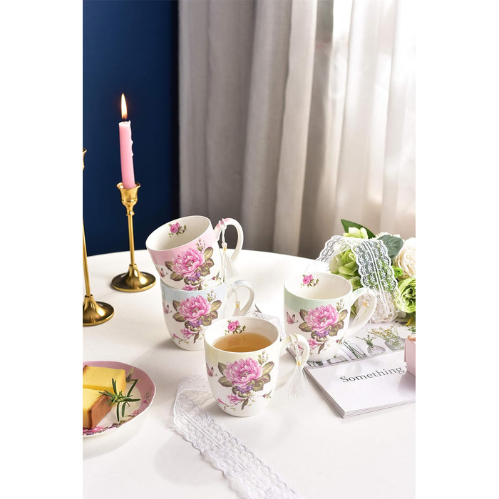 Комплект чашок для кави London Boutique K414, 330 мл, рожевий, 4 шт. (Porzellan, Shabby Chic, Vintage)