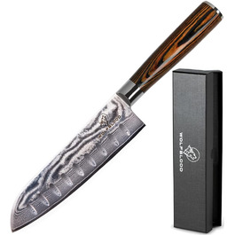 Ніж кухарський Santoku XL (30 см) Wolfblood з дамаської сталі 67 шарів, професійний, з дерев'яною ручкою, подарункова коробка та захист леза