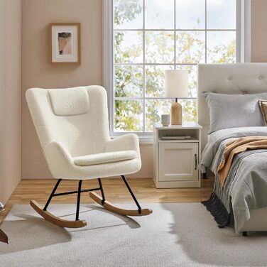 Крісло-гойдалка Yaheetech з відкидною спинкою, м'яке, до 136 кг, для вітальні/спальні/балкону, бежеве