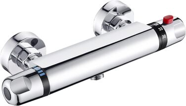 Змішувач для ванни з термостатом, накладний, хром, латунь, з кнопкою безпеки 38°C, для ванни, душ